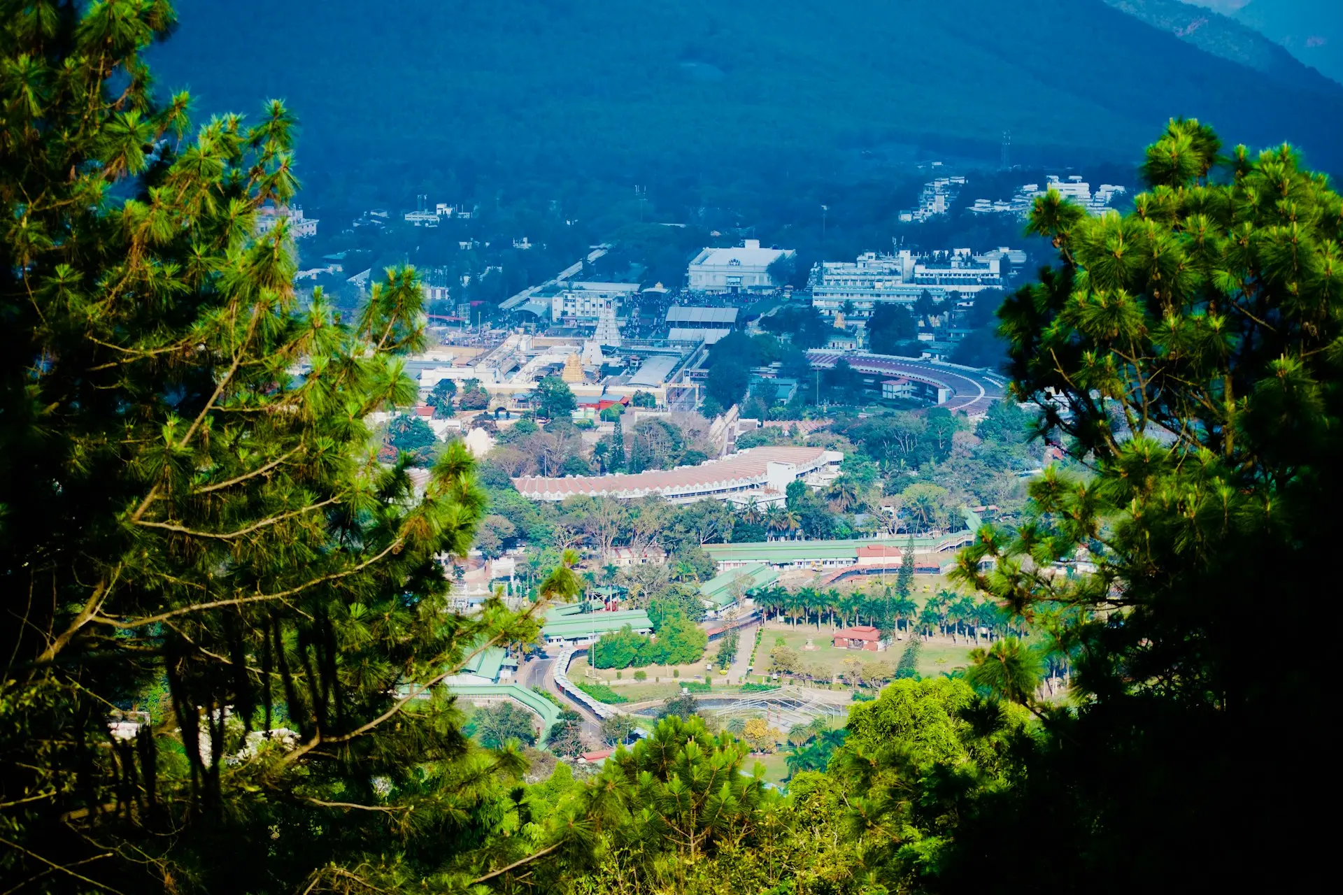 Scenic view of a city nestled in the valley.
