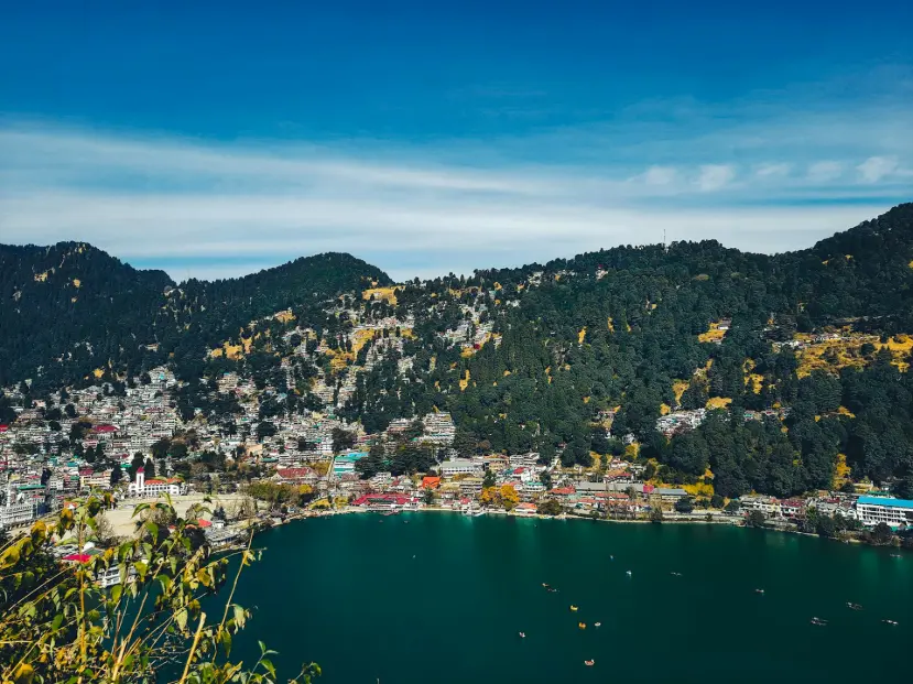 Lakeside view of Nainital town and mountains – featured in Galaxy International Tours’ hill station holiday package