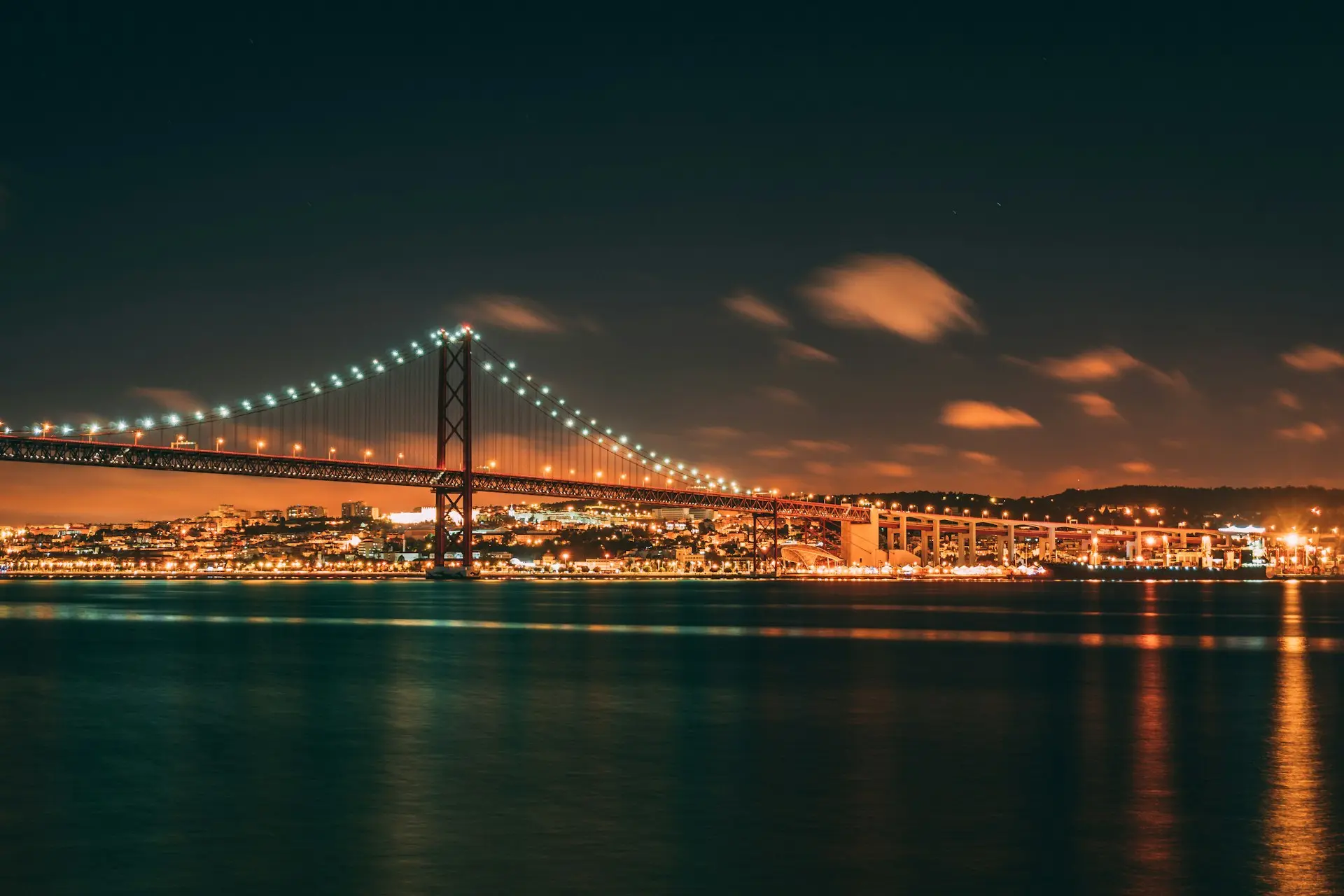 bridge over body of water during night